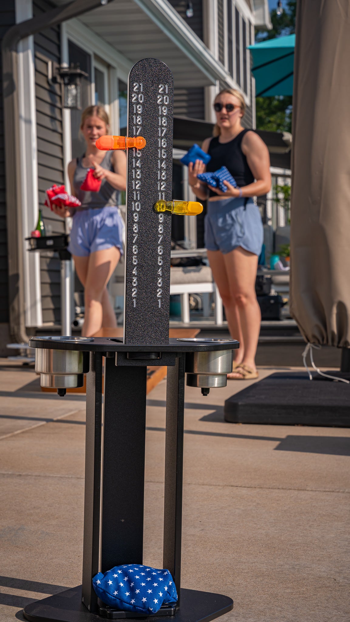Cornhole Scoreboard and Bag Caddy - with Drink Holders