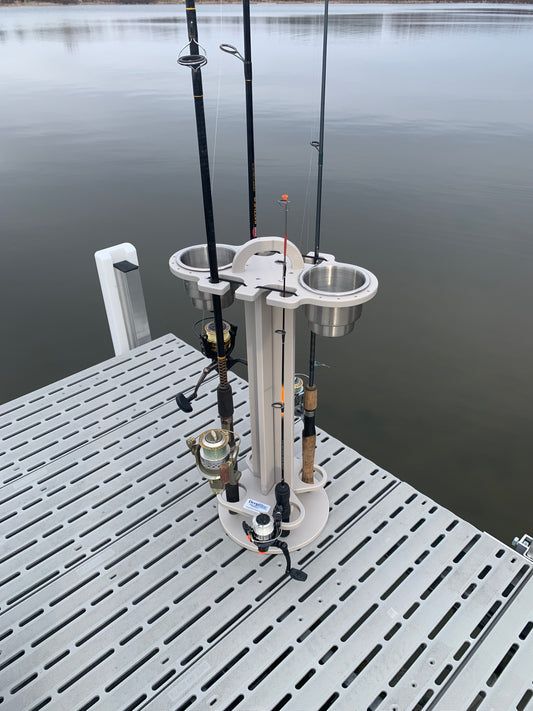 4 Place Fishing Rod Caddy - 4 Rod Holder with Cup Holders