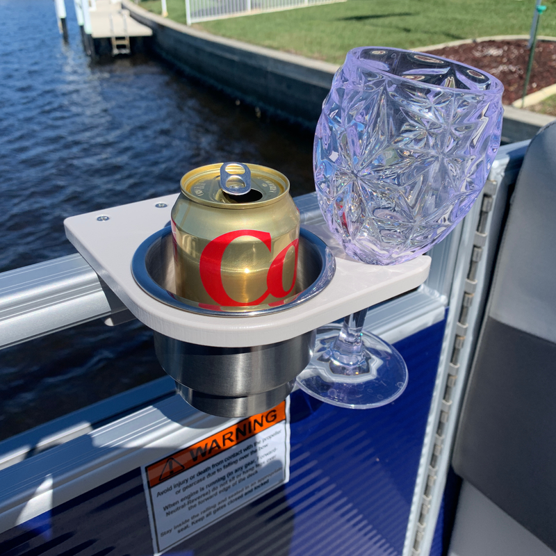 Load image into Gallery viewer, Pontoon Rail Cup and Wine Glass Holder for Pontoon Boats | Square &amp; Premier® Brand Rail Options
