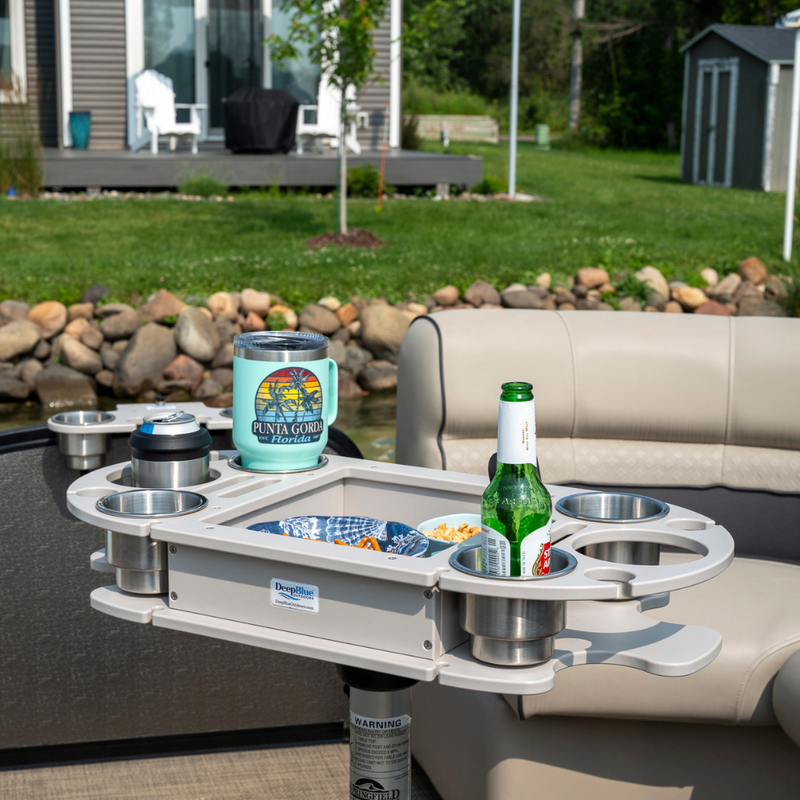 Load image into Gallery viewer, Boat and Pontoon Table – USA Made | Marine Grade with Cup Holders
