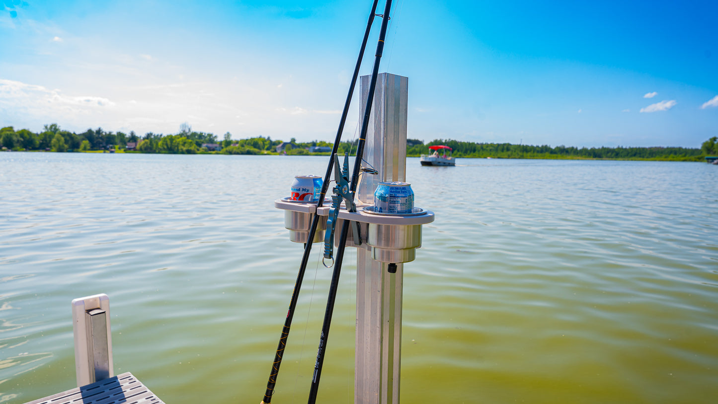 Dock Post – Double Rod and Cup Holder - 2.625" to 4" Post Option