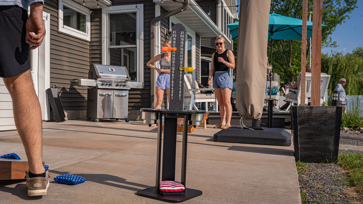 Cornhole Scoreboard and Bag Caddy - with Drink Holders