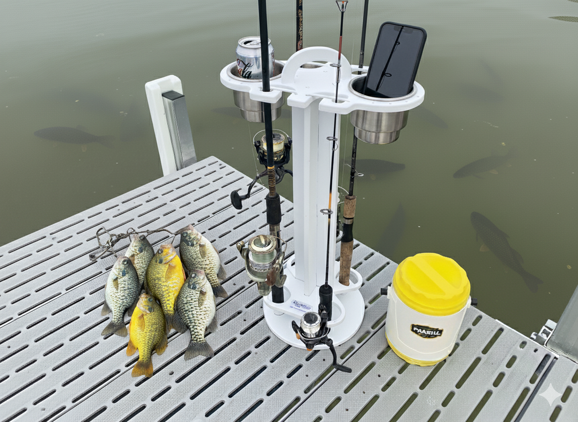 4 Place Fishing Rod Caddy - 4 Rod Holder with Cup Holders