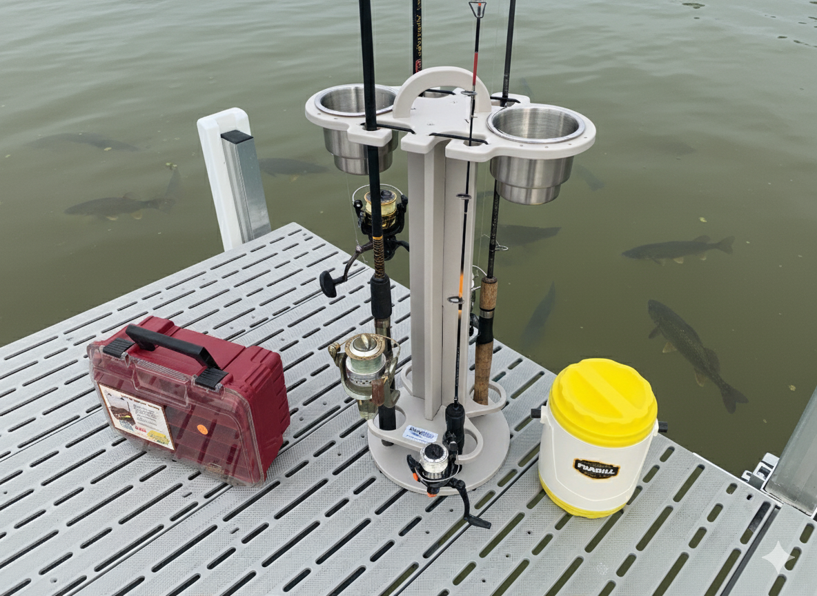 4 Place Fishing Rod Caddy - 4 Rod Holder with Cup Holders