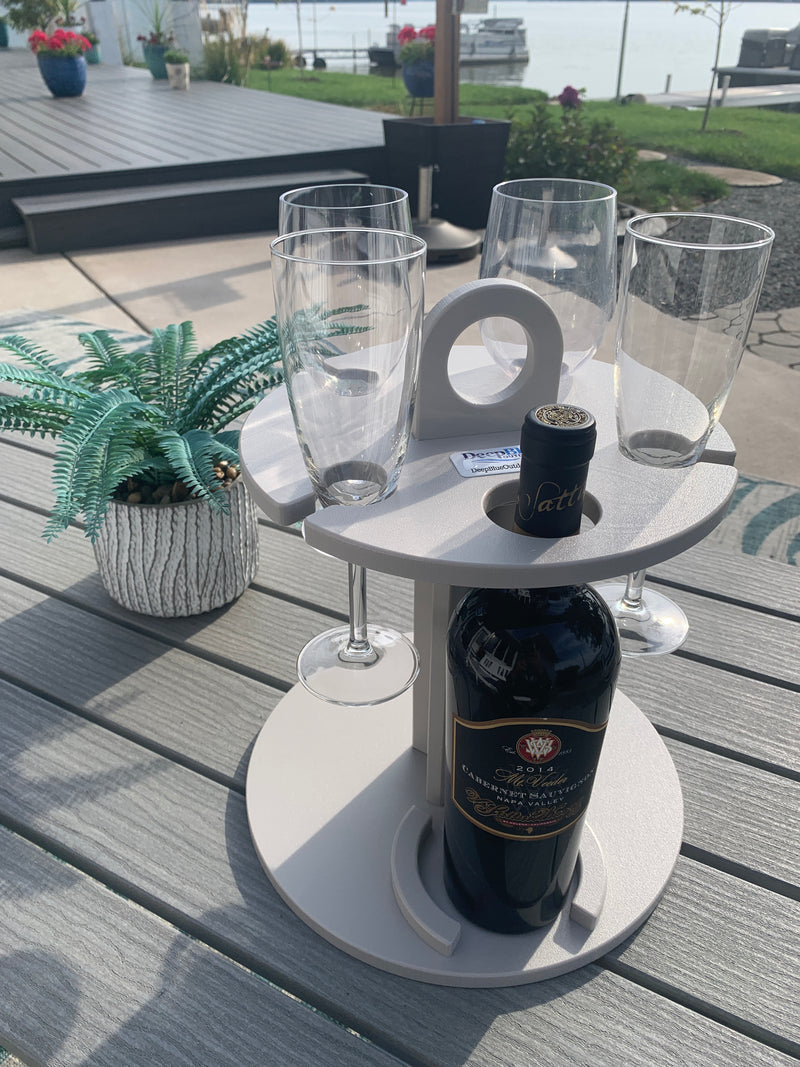 Load image into Gallery viewer, Wine Glass &amp; Bottle Caddy for outdoor with a wine and 4 wine glasses
