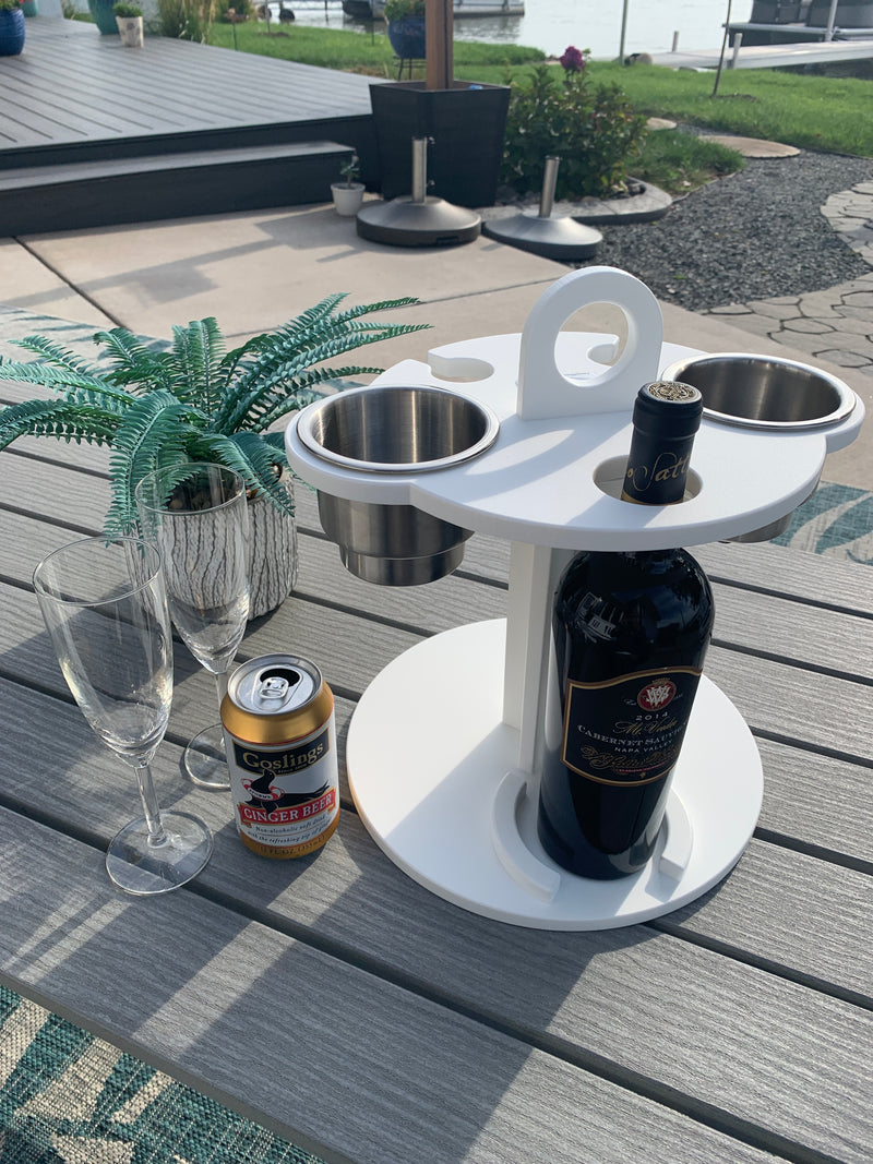 Load image into Gallery viewer, White Table Top Cup and Wine glass holder placed outdoors
