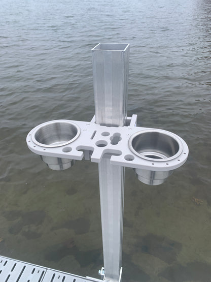 Dock Post – Double Rod and Cup Holder - 2.625" to 4" Post Option