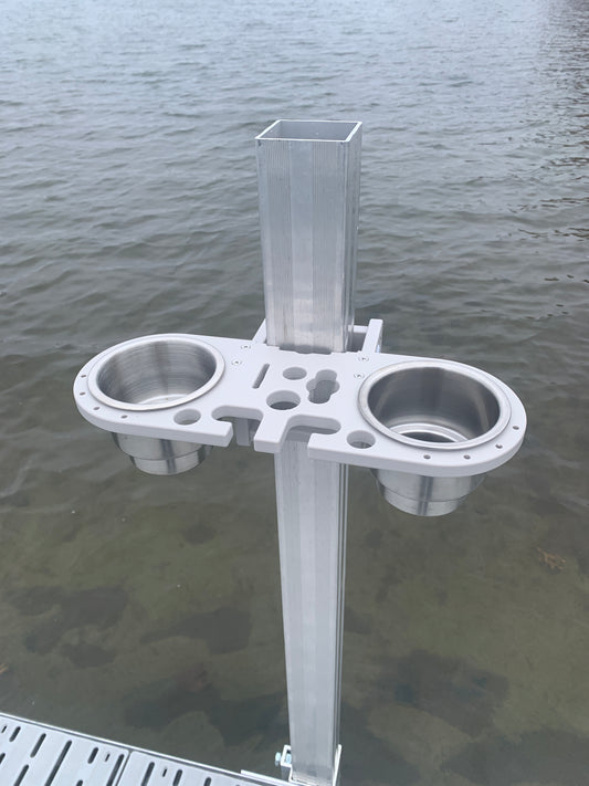 Dock Post – Double Rod and Cup Holder - 2.625" to 4" Post Option