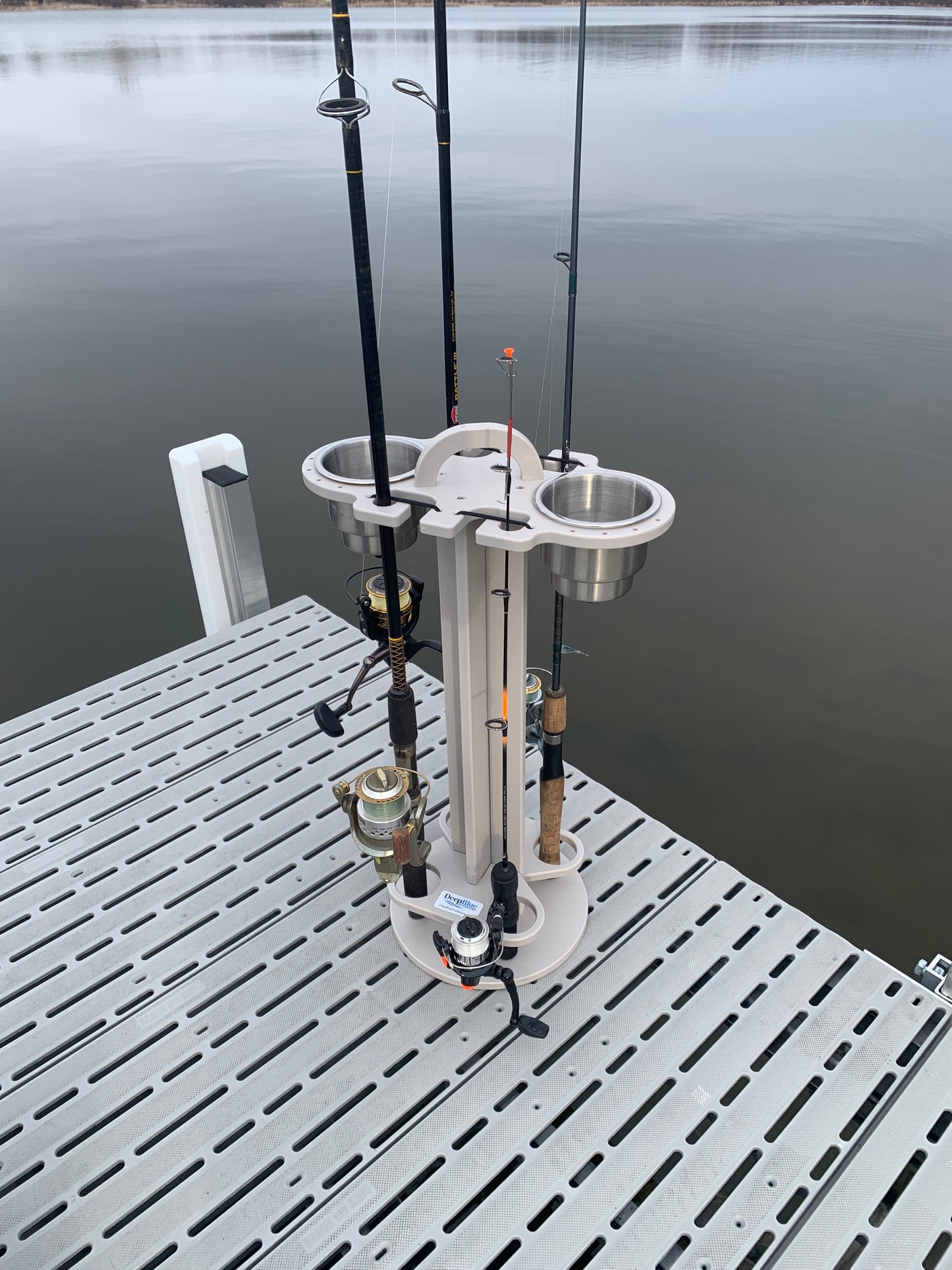 4 Place Fishing Rod Caddy - 4 Rod Holder with Cup Holders