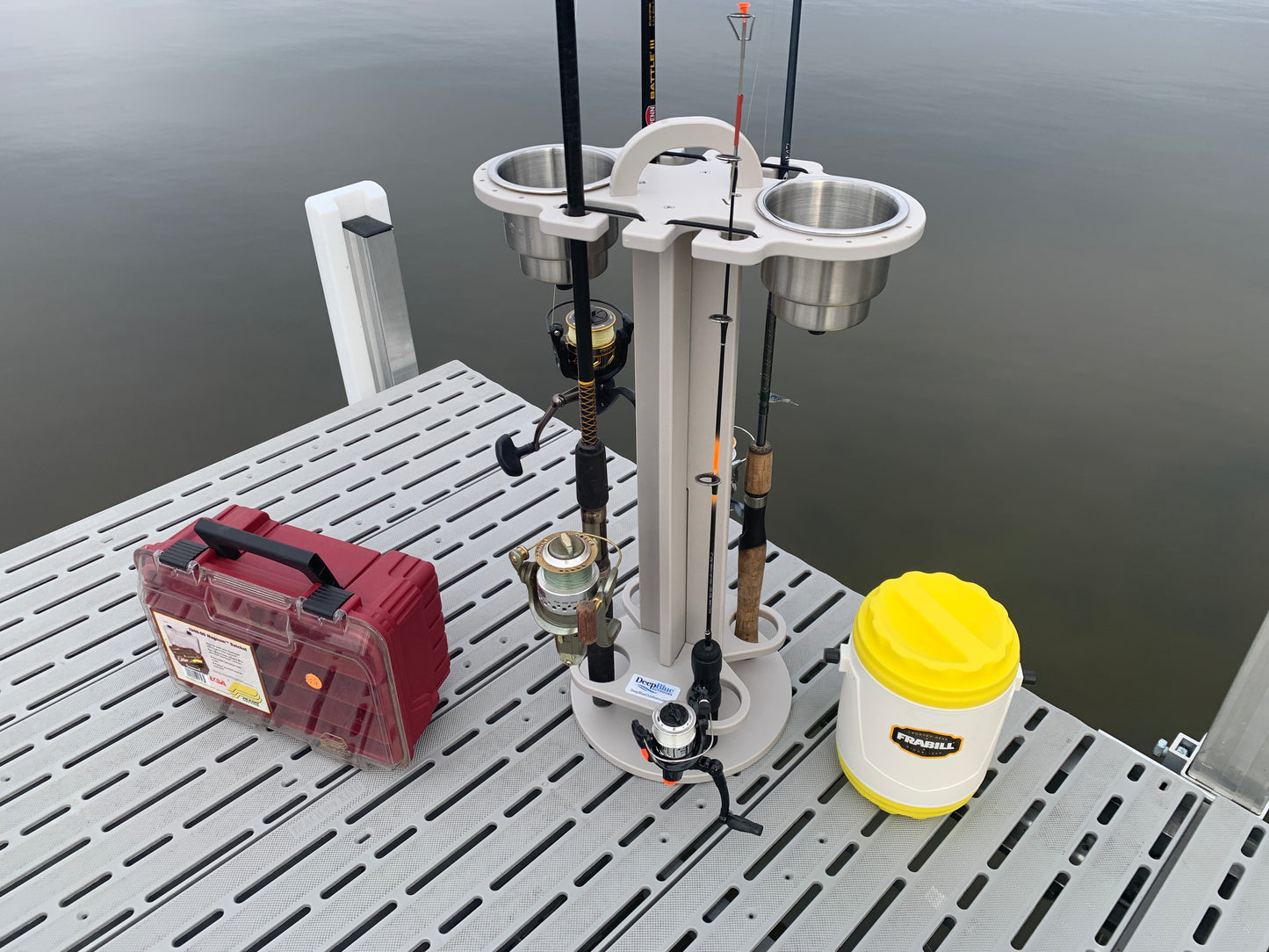 4 Place Fishing Rod Caddy - 4 Rod Holder with Cup Holders