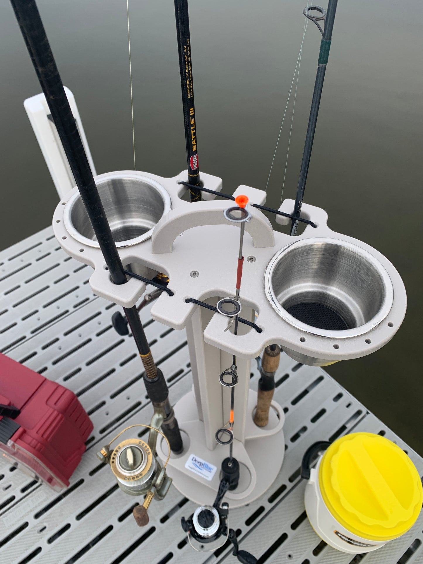 4 Place Fishing Rod Caddy - 4 Rod Holder with Cup Holders