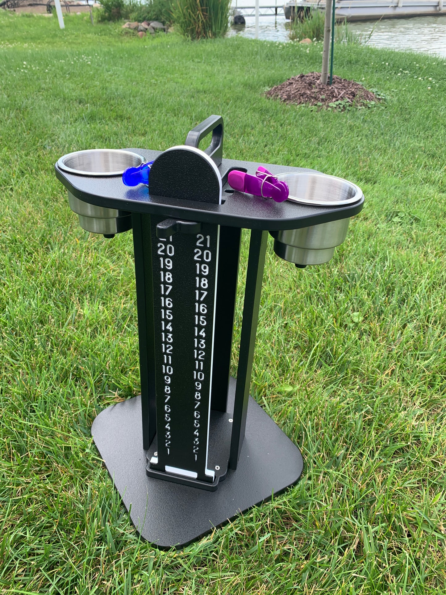 Cornhole Scoreboard and Bag Caddy - with Drink Holders
