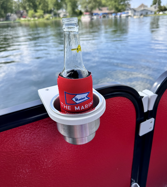 pontoon Boat Rail Cup Holder with beverage monuted on rail