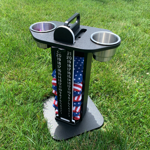 Cornhole Scoreboard and Bag Caddy - with Drink Holders