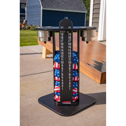 Load image into Gallery viewer, Cornhole Scoreboard and Bag Caddy with Drink Holders
