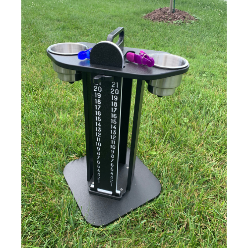 Load image into Gallery viewer, Cornhole Scoreboard and Bag Caddy with Drink Holders
