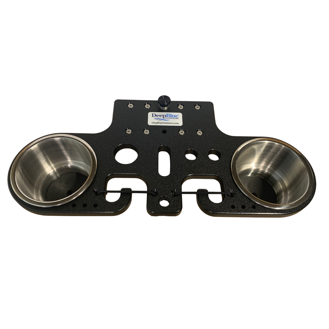 Pontoon Rail Double Rod and Cup Holder with Tool Organizer – No-Tool Install | USA Made