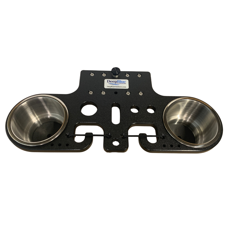 Load image into Gallery viewer, Pontoon Rail Double Rod and Cup Holder with Tool Organizer – No-Tool Install | USA Made
