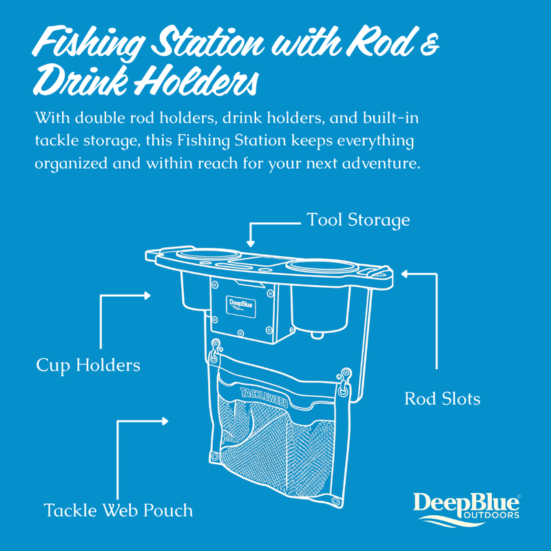 Load image into Gallery viewer, Fishing Station - with Double Rod and Drink Holders, Tool Storage and Tackle Web Pouch
