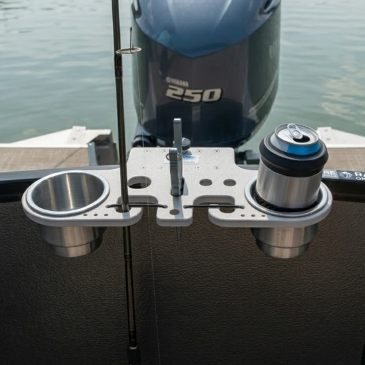 Pontoon Rail Double Rod and Cup Holder with Tool Organizer – No-Tool Install | USA Made