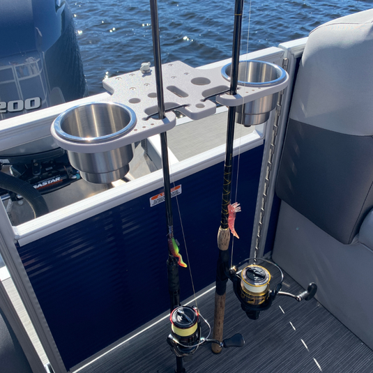 Pontoon Rail Double Rod and Cup Holder with Tool Organizer – No-Tool I – Deep Blue Outdoors