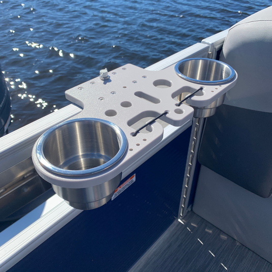 Pontoon Rail Double Rod and Cup Holder with Tool Organizer – No-Tool I – Deep Blue Outdoors