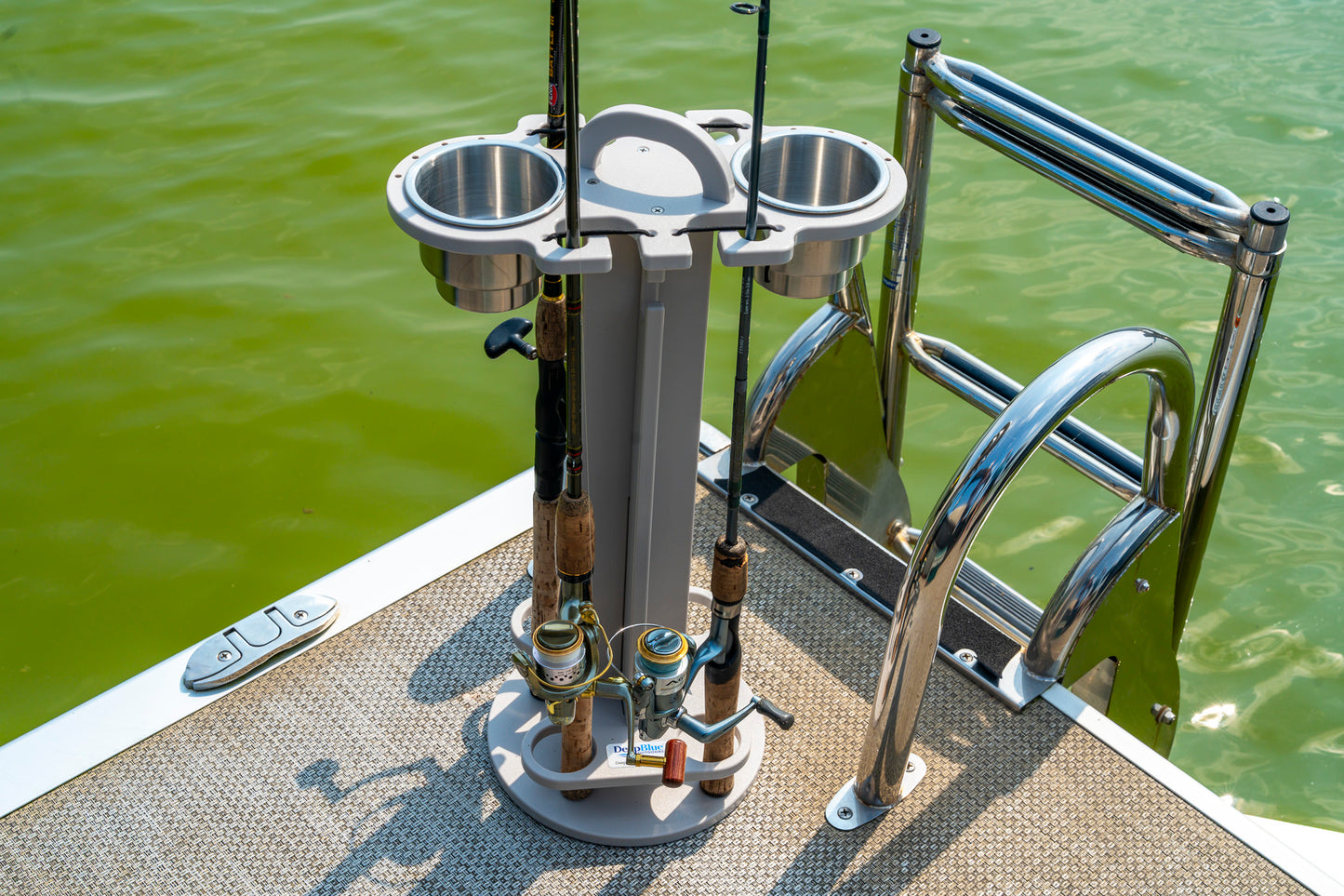 4 Place Fishing Rod Caddy - 4 Rod Holder with Cup Holders
