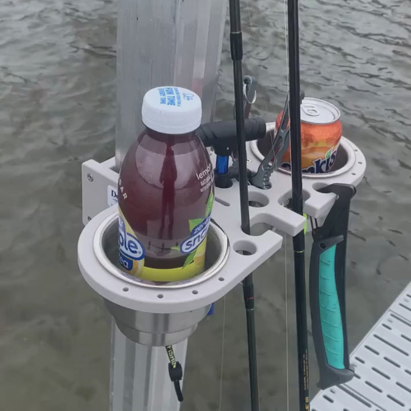 Load and play video in Gallery viewer, Dock Post – Double Rod and Cup Holder fits up to 2.625" Square. or Round posts
