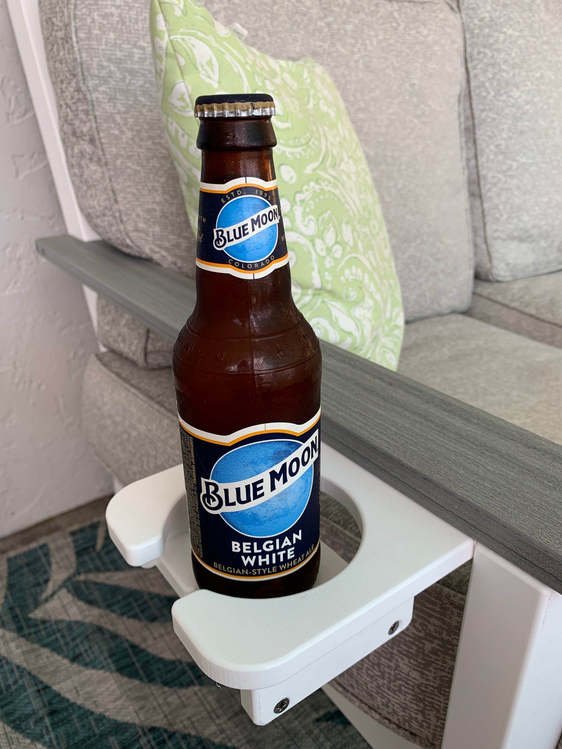 Patio Furniture Cup and Wine Glass Holder with a beer